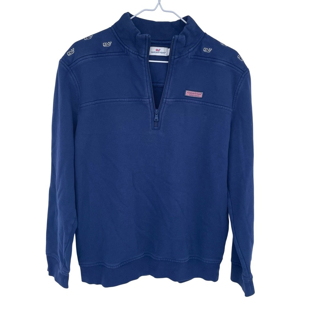 Navy Blue Vineyard Vines 1/4 Zip Sweatshirt Small Whales on Yoke Pullover